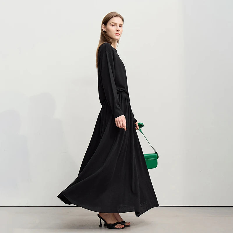 Amii Minimalist Long Skirt 2026 Spring New Solid Color Loose Skirts For Women Elastic Waist A-Line Knit Woman Clothes 12651010