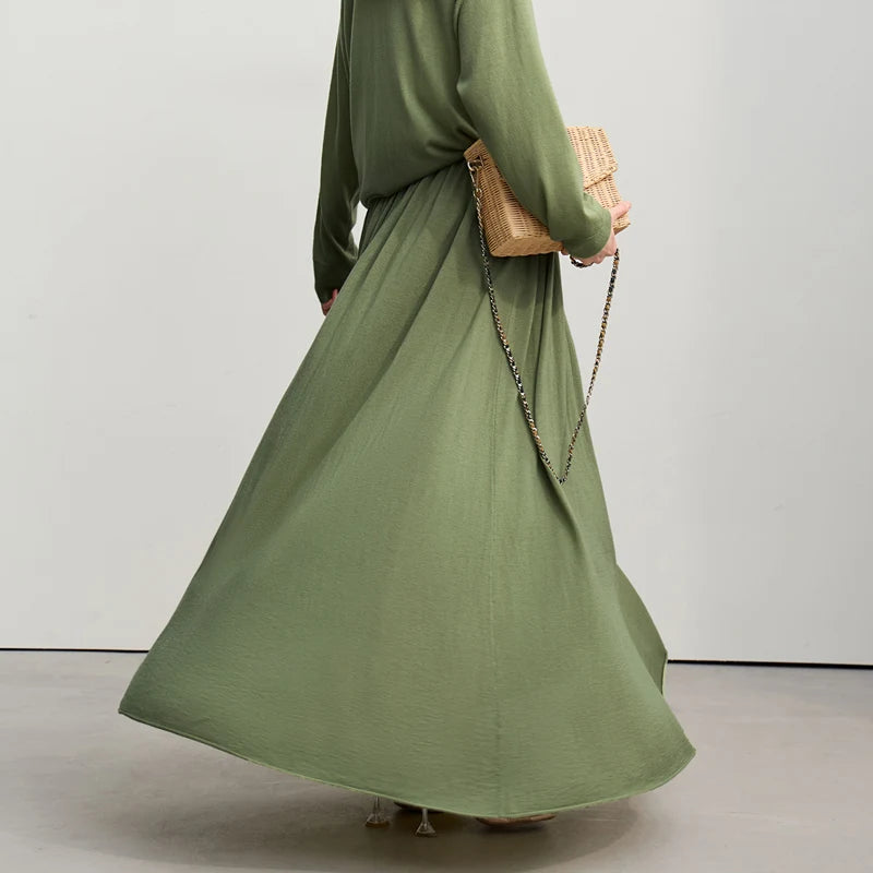 Amii Minimalist Long Skirt 2026 Spring New Solid Color Loose Skirts For Women Elastic Waist A-Line Knit Woman Clothes 12651010