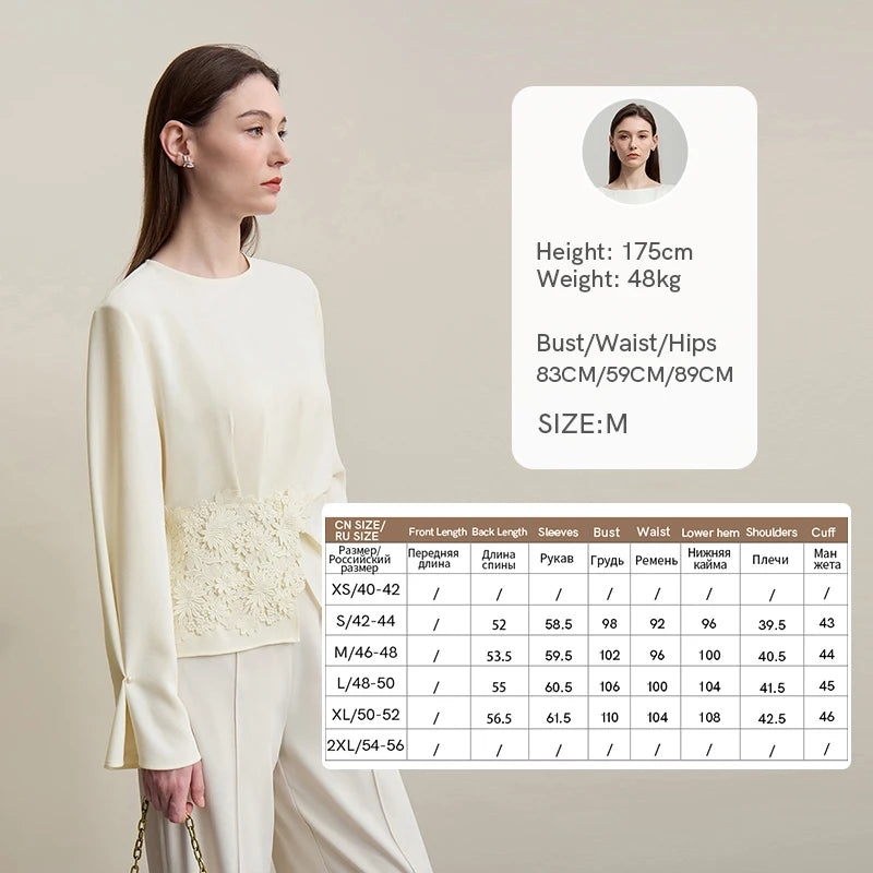 Amii Women's Blouse 2026 Spring New Elegant Commuter Crew Neck Lace Chiffon Women's Shirt Loose Versatile Elegant Top 12681001