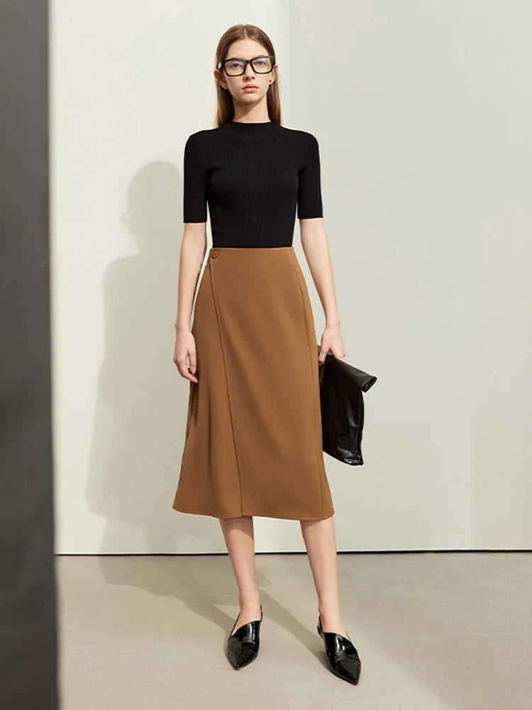 AMII Minimalism Women Skirts 2024 Spring New Asymmetric Lap Piece A-line Solid Trendy Commuter Mid-Calf Skirt For Lady 12421040