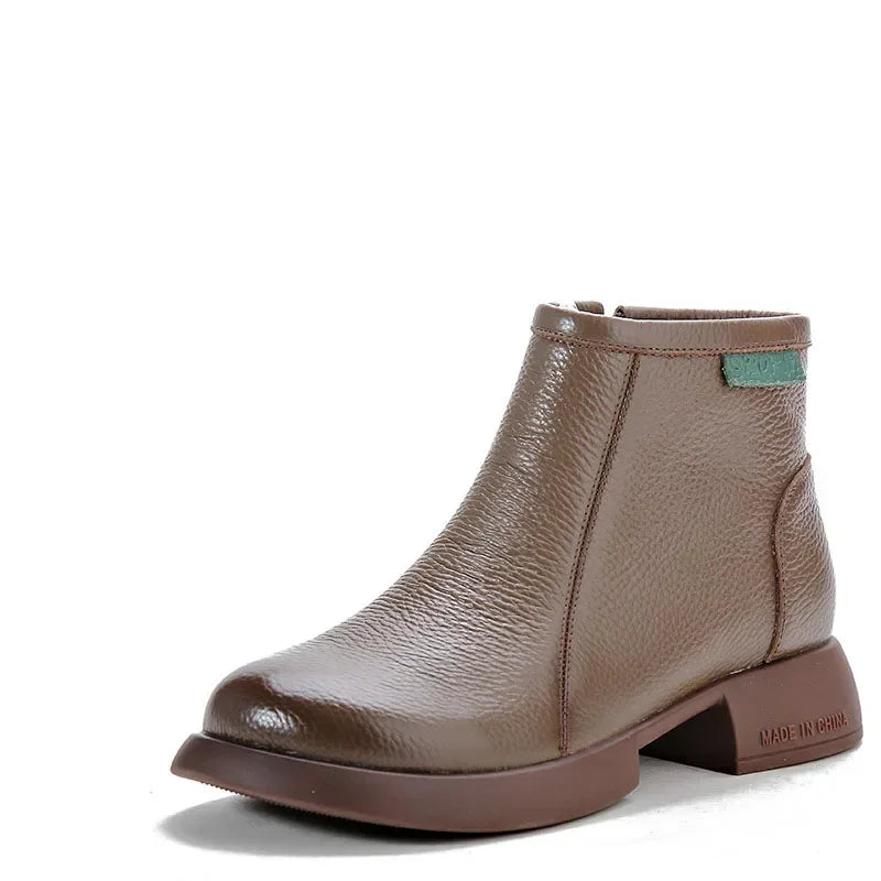 2025 Retro Style Elegant Premium Genuine Leather Boots Single Shoes Popular Plus Velvet Winter Boots Women Shoes Boots