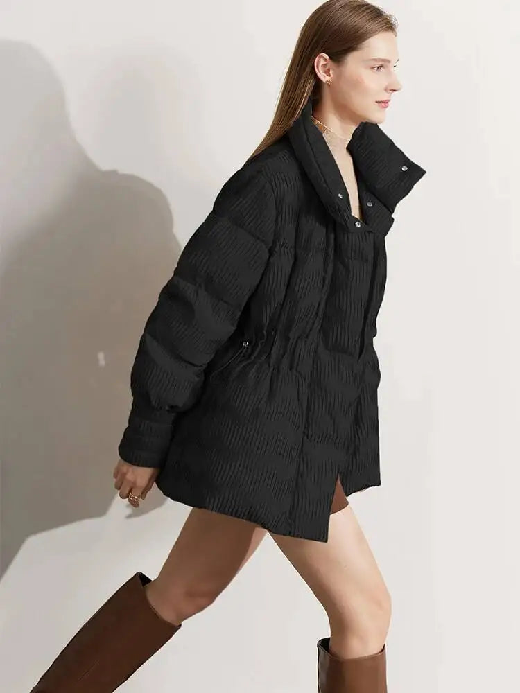 AMII Minimalist Duck Down Puffer Coat Women Winter 2025 Lightweight Stand Collar Lapel Warm Outerwear New Jackets 12344052