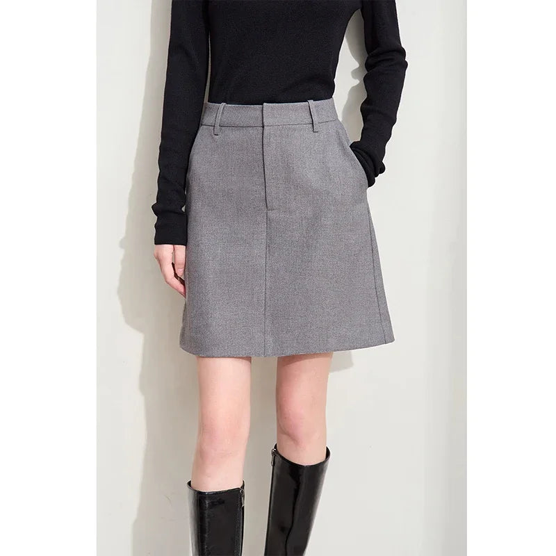 Amii Minimalism Half Skirt for Women 2024 Autumn New Old Money A-line Retro Basic Blazer Mini Trendy Elegant Lady Skirt 12413017