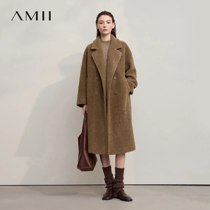 Amii Fur Coat 2025 Winter New Minimalist Double Breasted Women's Fur Coat Loose Warm Elegance Versatile Fur Jacket Long 12524034