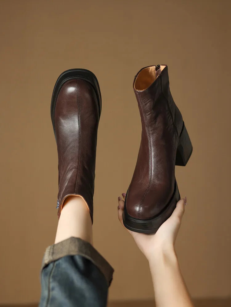 2025 New Women Versatile Leather Boots Fashion Antislip High Heels Female Casual Comfortable Boot External Wear Trendy Shoes