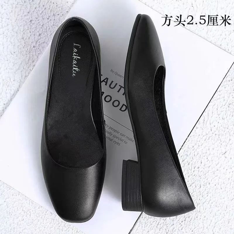 2025 Spring Autumn Black Work Shoes for Women | Low & Mid Heel Professional Pumps | Formal Office Leather Shoes Comfort