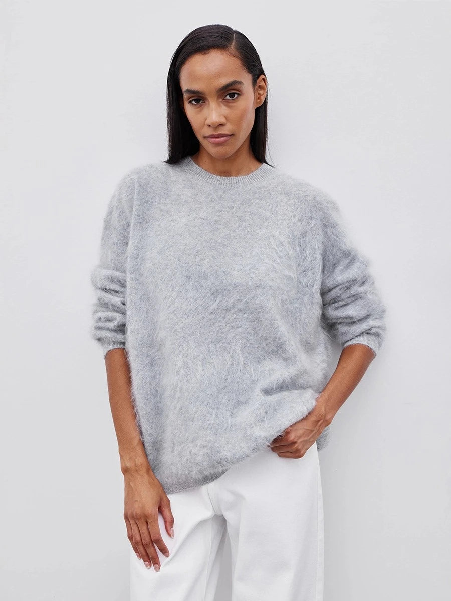 Blubelle Women's Autumn Winter Solid Color Knit Sweater O-Neck Long Sleeve Loose Fit Casual Relaxed Fashion Pullovers