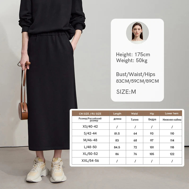 AMII Minimalist Woman Sets Two Pieces Autumn Little Bear Embroidered Sweatshirt Split Skirts Sets Sports Casual Sets 12523042