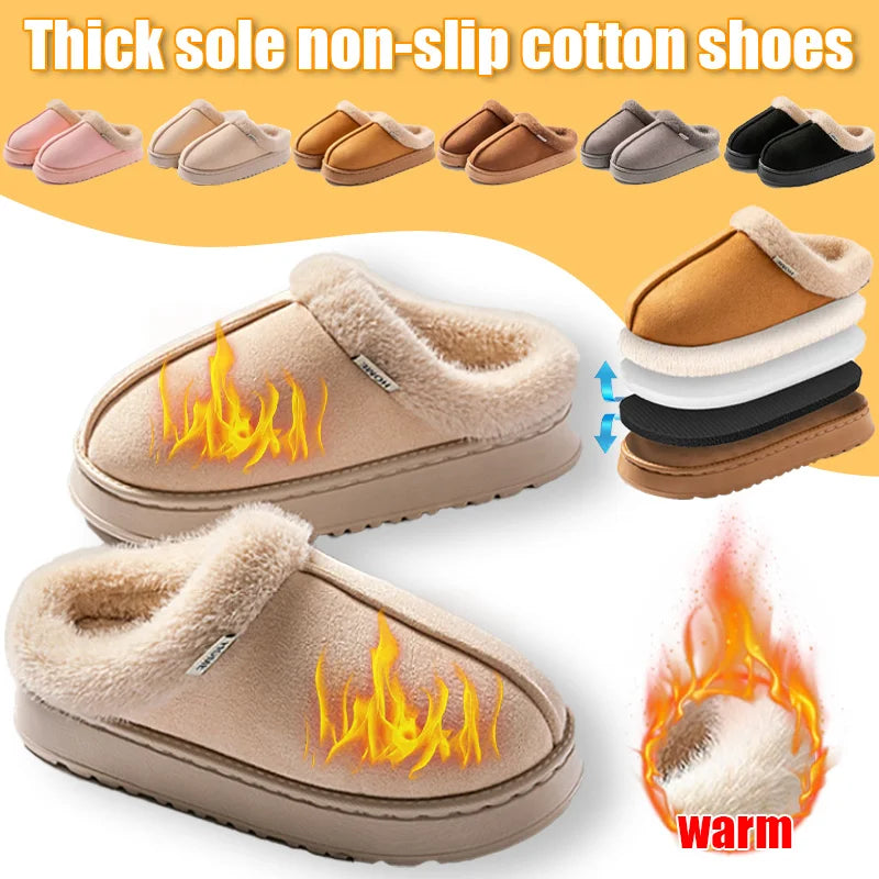 Couple Winter PU Warm Slippers - Anti-Slip Indoor Outdoor Snow Boots, Men Women Leisure Home Shoes