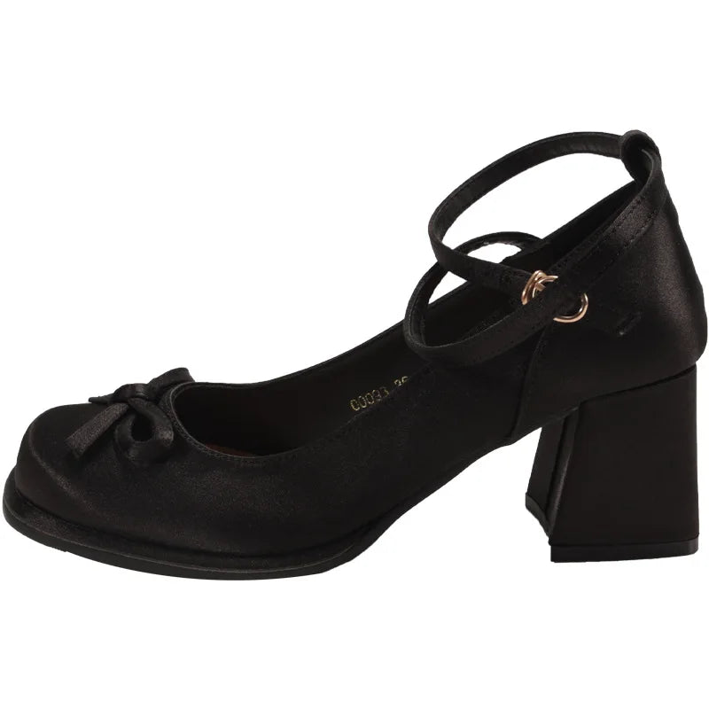 Women's Shoes Buckle Strap Women's High Heels 2025 New Autumn Fashion Butterfly-knot Dress Pumps Women Shallow Mary Jane Shoes