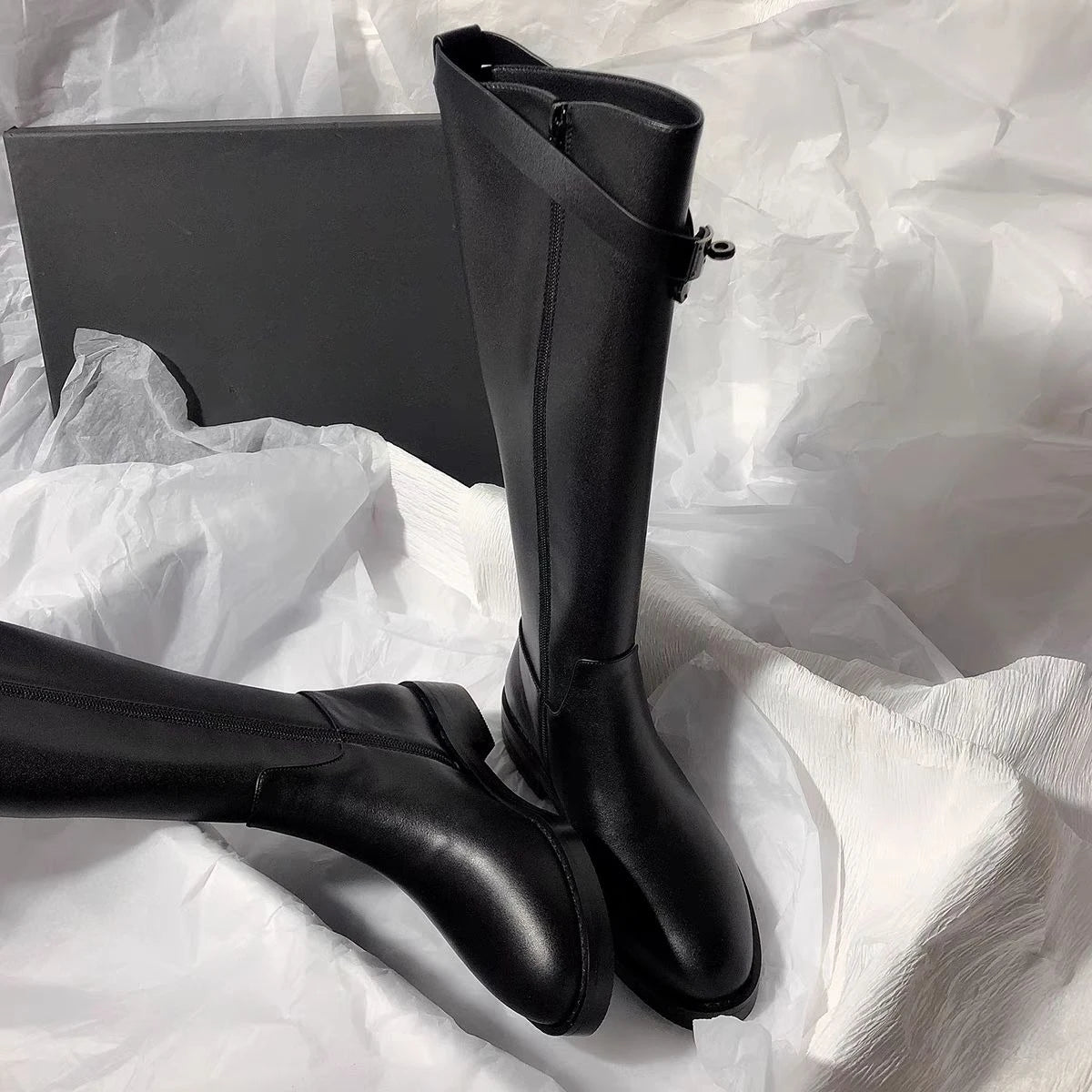 Autumn Winter Warm Black Ladies Knee High Shaft Shoes Cosplay 2025 New Demi-season Women's Long Boots Chic and Elegant Footwear