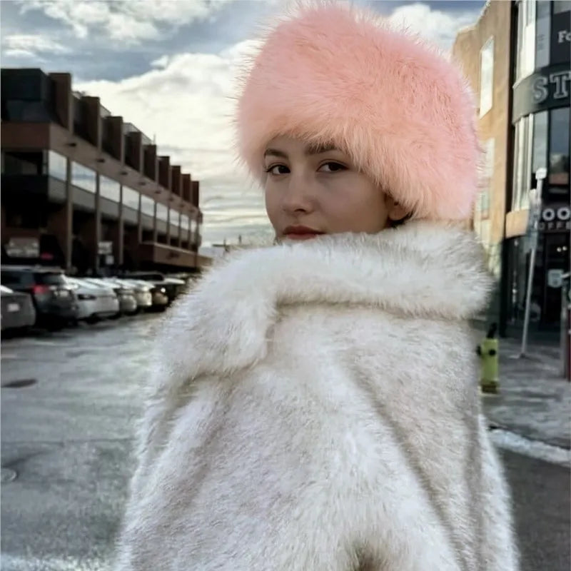 New Winter Fluffy Faux Fur Headband Hat for Women