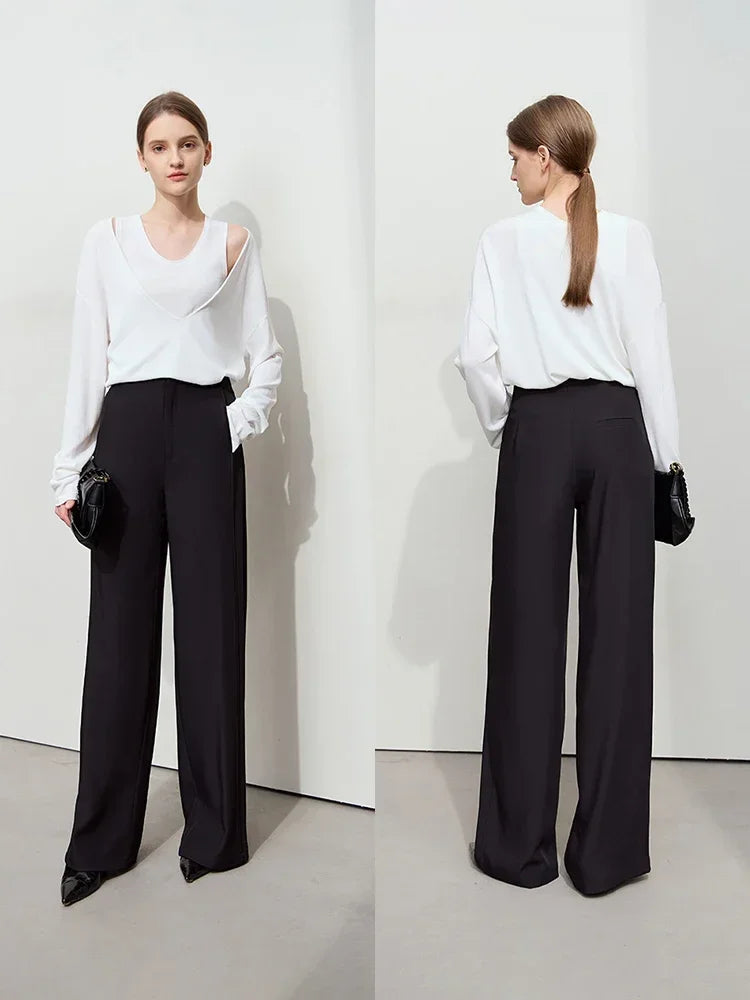 Amii Minimalist Commute Versatile Moisture Absorption Anti Penetration Wide Leg Pants 2025 Autumn New Casual Trousers 12511031
