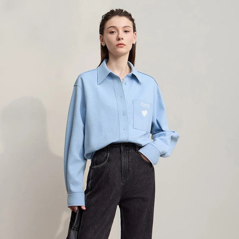 AMII Women's Shirt 2025 Autumn New Casual Printed Versatile Women's Blouse Long Sleeves Loose Knitting Cotton Top Female12543174