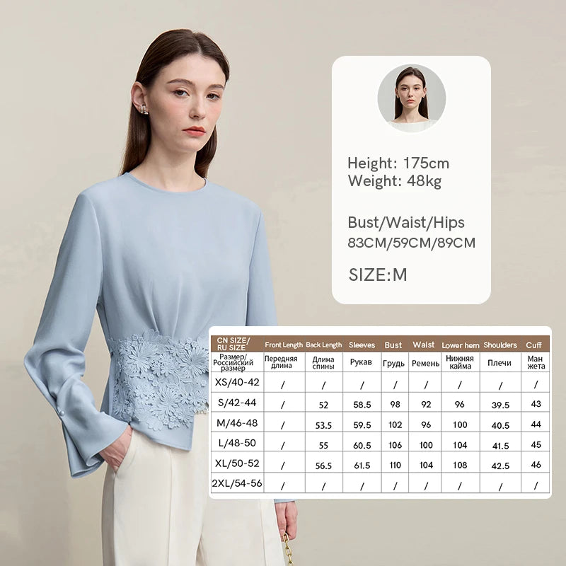 Amii Women's Blouse 2026 Spring New Elegant Commuter Crew Neck Lace Chiffon Women's Shirt Loose Versatile Elegant Top 12681001