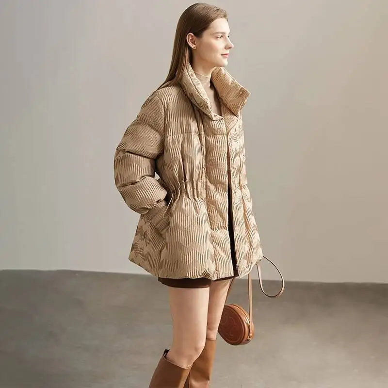 AMII Minimalist Duck Down Puffer Coat Women Winter 2025 Lightweight Stand Collar Lapel Warm Outerwear New Jackets 12344052