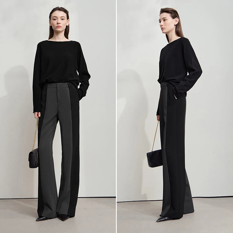 AMII 2025 New Arrival Elegant Office Lady Pants Minimalist Easy-care Anti-wrinkle Casual Simple Color Blocking Trouser 12543101