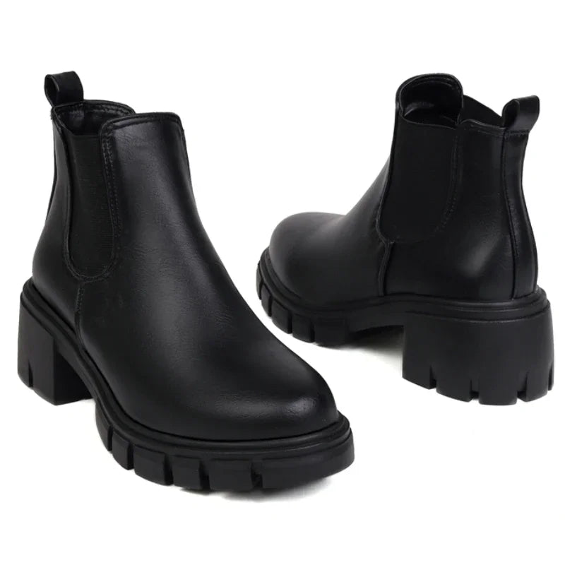 Black Women's Ankle Boots Autumn Winter 2025 Short Boot Shoes Red Block Low Heels Party Footwear Shoes Large Size Brand Designer