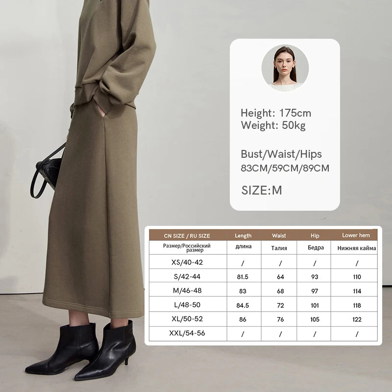 AMII Minimalist Woman Sets Two Pieces Autumn Little Bear Embroidered Sweatshirt Split Skirts Sets Sports Casual Sets 12523042