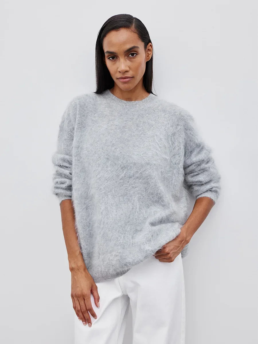 Blubelle Women's Autumn Winter Solid Color Knit Sweater O-Neck Long Sleeve Loose Fit Casual Relaxed Fashion Pullovers