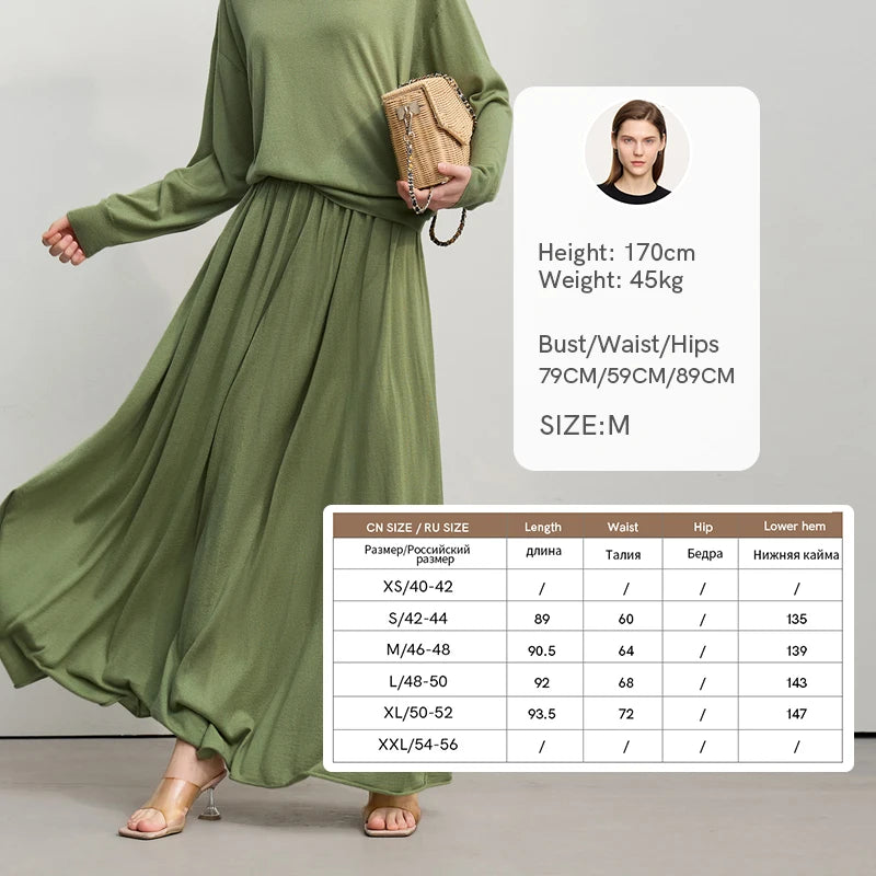 Amii Minimalist Long Skirt 2026 Spring New Solid Color Loose Skirts For Women Elastic Waist A-Line Knit Woman Clothes 12651010