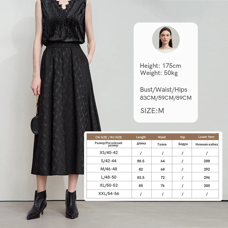 AMII Minimalism 2025 Autumn Black A-line Women Skirt Luxury Style Lace Elegant Elastic Waistband Offcial Lady Skirts 12523037