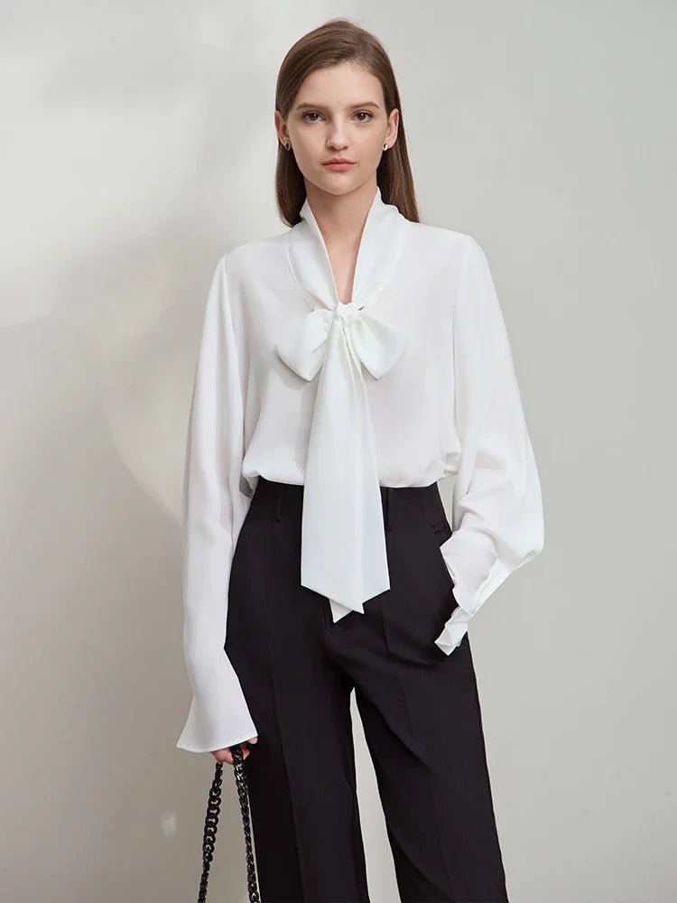 AMII Minimalist Women's Premium Chiffon Blouse 2025 Autumn New Elegant French Luxury Commuter Basic Loose Shirt Tops 12541048