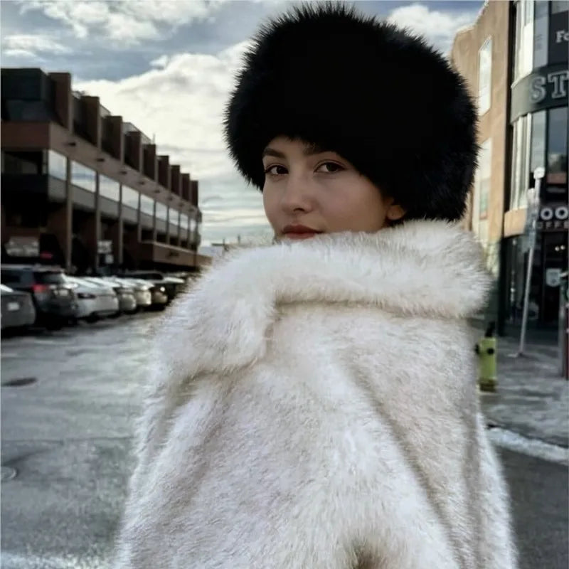 New Winter Fluffy Faux Fur Headband Hat for Women