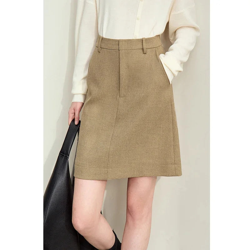 Amii Minimalism Half Skirt for Women 2024 Autumn New Old Money A-line Retro Basic Blazer Mini Trendy Elegant Lady Skirt 12413017