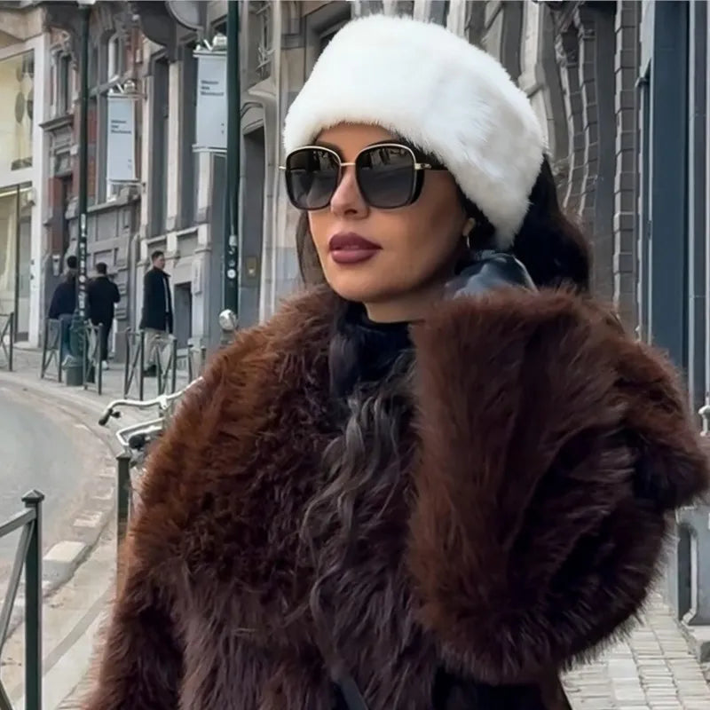 New Winter Fluffy Faux Fur Headband Hat for Women
