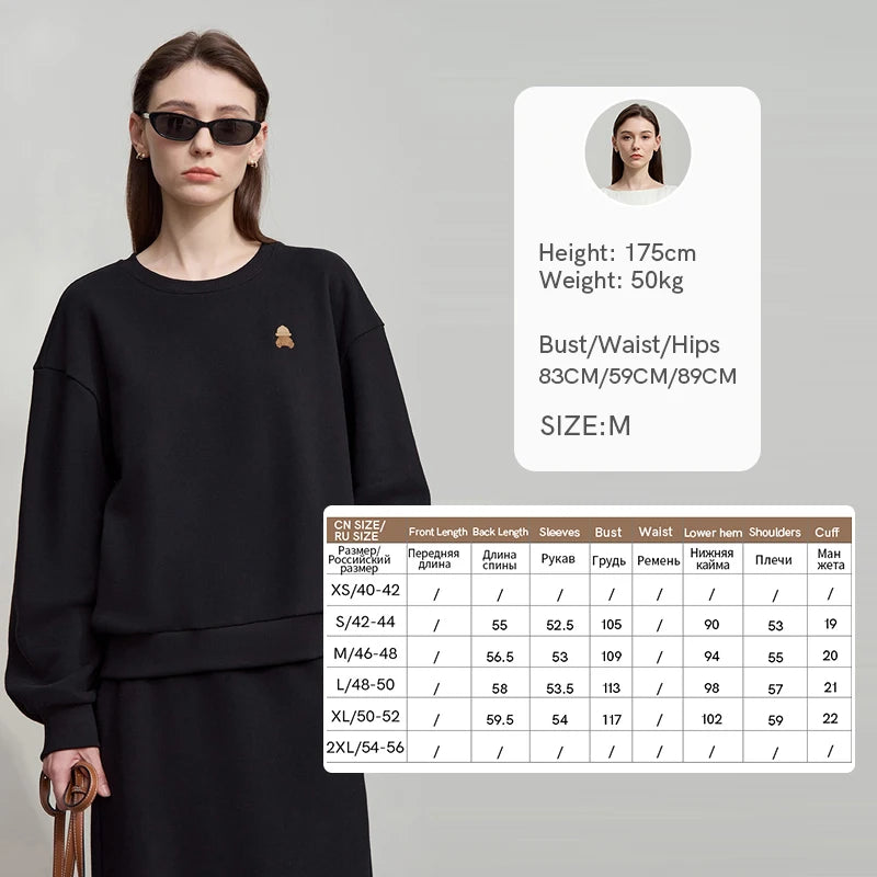 AMII Minimalist Woman Sets Two Pieces Autumn Little Bear Embroidered Sweatshirt Split Skirts Sets Sports Casual Sets 12523042