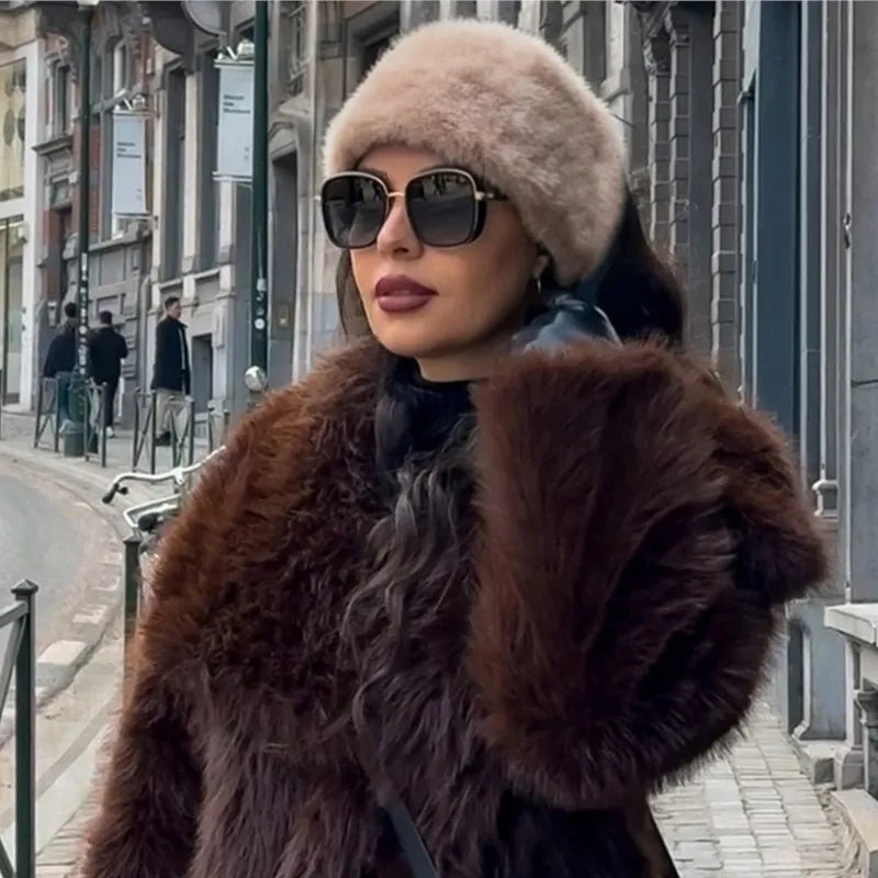 New Winter Fluffy Faux Fur Headband Hat for Women
