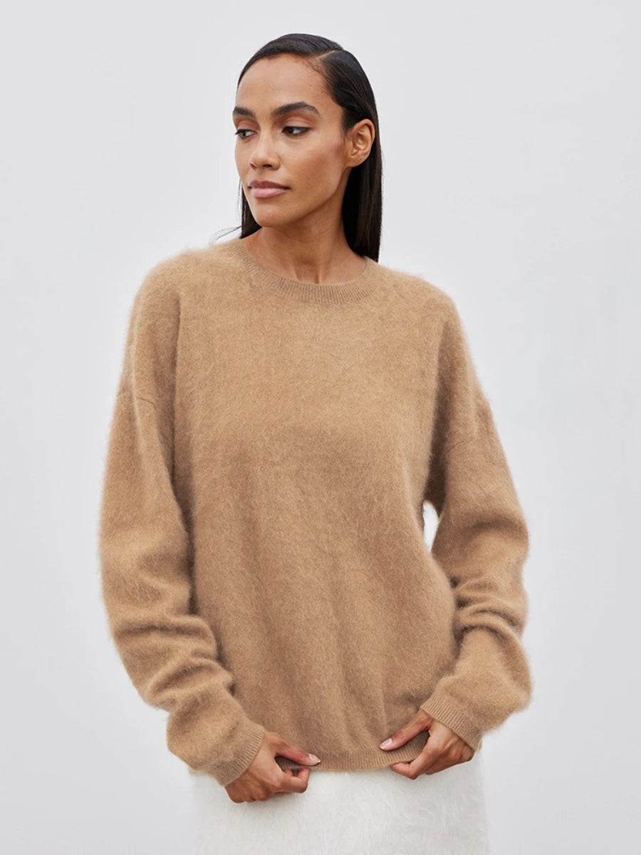 Blubelle Women's Autumn Winter Solid Color Knit Sweater O-Neck Long Sleeve Loose Fit Casual Relaxed Fashion Pullovers