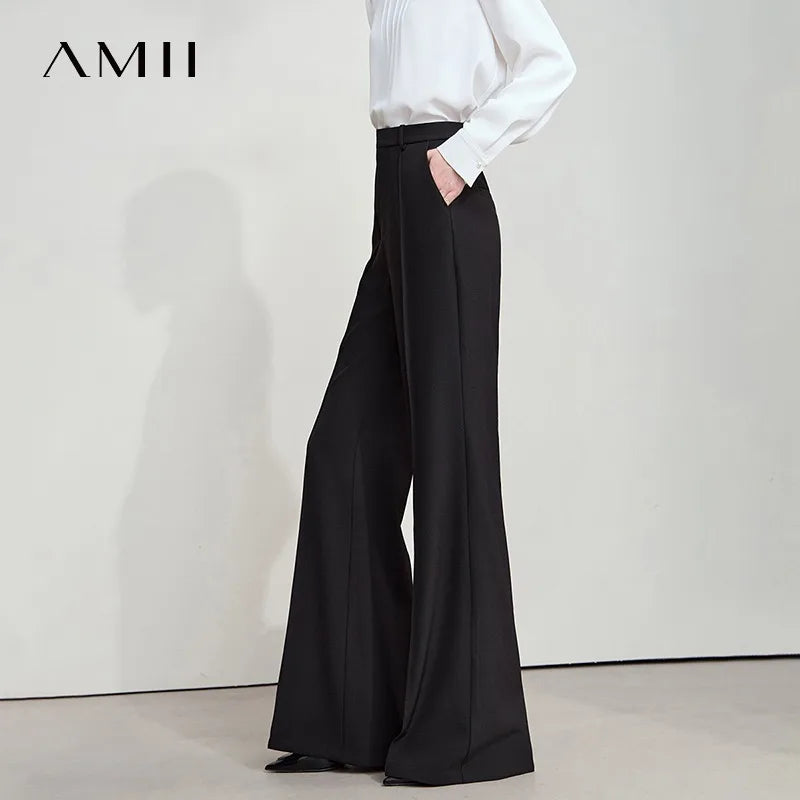AMII Minimalist Women Casual Pants 2025 Autumn Fashion Black Wide Leg Pants Anti Wrinkle Loose Trousers Women's Clothes 12523100