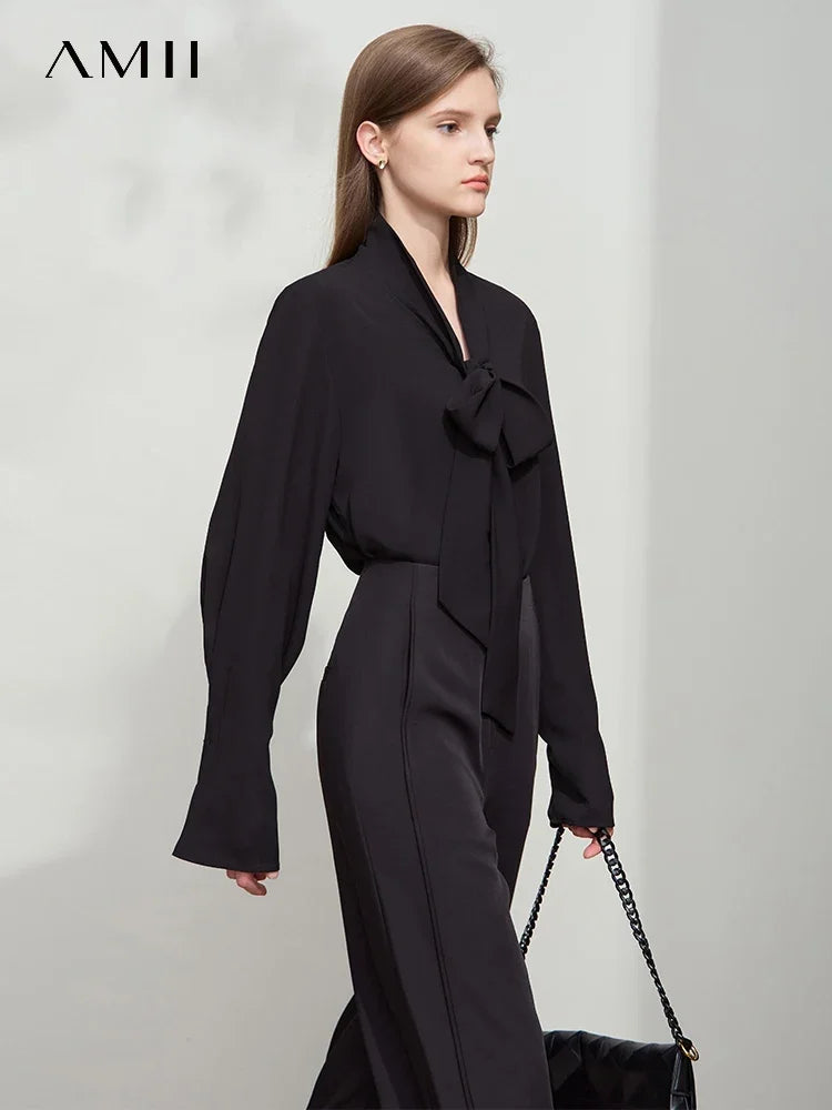 AMII Minimalist Women's Premium Chiffon Blouse 2025 Autumn New Elegant French Luxury Commuter Basic Loose Shirt Tops 12541048