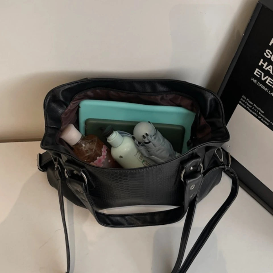 Alligator Large Capacity Black Shoulder Bags For Women Large Shopper Bag Soft Pu Leather Crossbody Handbag Lady Travel Tote Bag