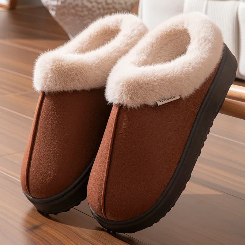 Couple Winter PU Warm Slippers - Anti-Slip Indoor Outdoor Snow Boots, Men Women Leisure Home Shoes