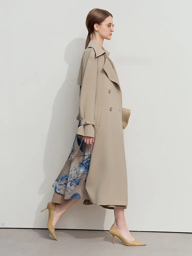 Amii Minimalist Spring Women's Clothing Long Belt Loose Printing Trench Coat Splicing Fashion Elegant Commuter Jacket 12551006