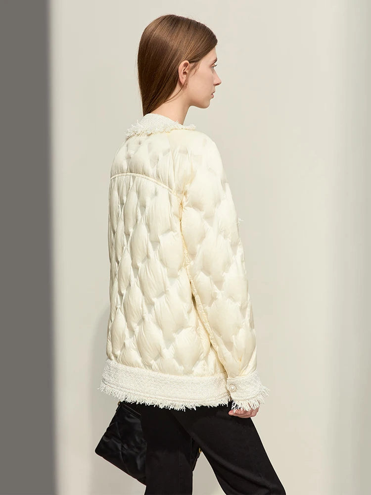 AMII Minimalist Down Puffer Coat For Women Small Fragrance Tweed Jacket 2025 Winter New Spliced Round Neck Pearl Buckle 12344059