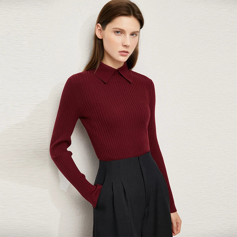 Amii Minimalism Women's Sweaters Fashion Polo Collar Wool Pullover Long Sleeve Knitted Tops Office Lady Spring Sweater 12130297